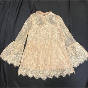 Beige Lace Sheer Blouse Lace Top | Ecru Boho Wedding Tunic, Romantic Cottagecore